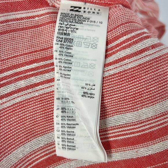 BILLABONG Local Shores Wrap Top Sz M Red White Striped Waist Tie Cotton Rayon - Picture 11 of 14